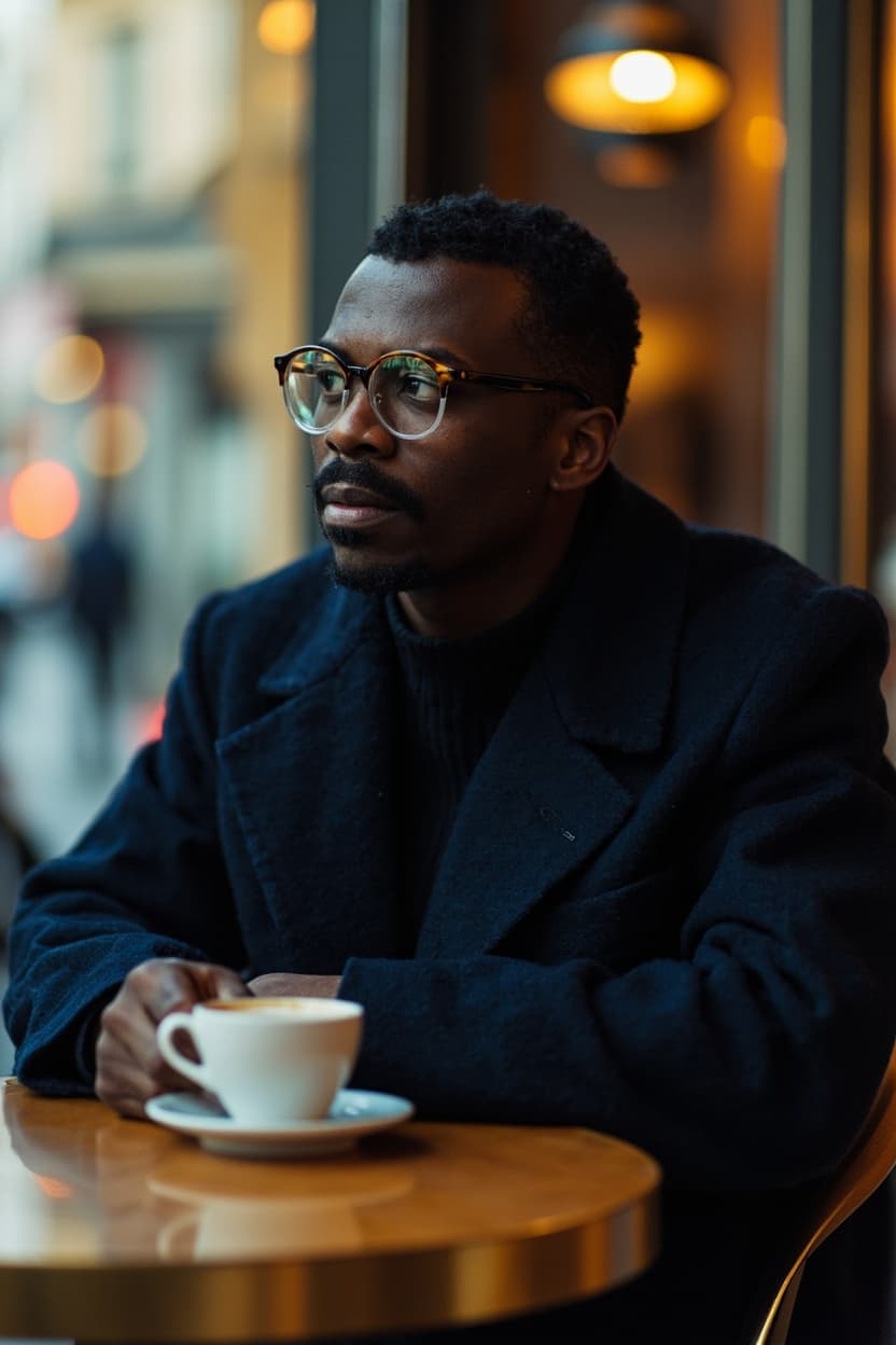 Tortoiseshell optical frames, Paris café