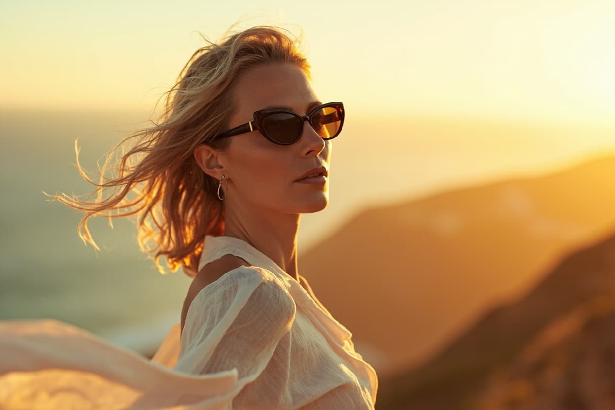 Cat-eye sunglasses at golden hour